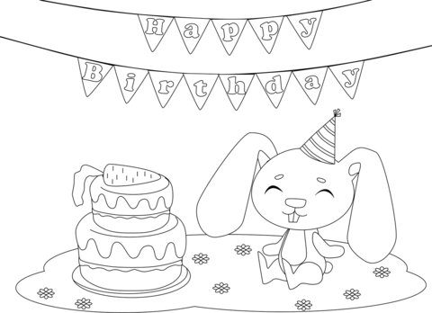 Birthday Rabbit Coloring Page